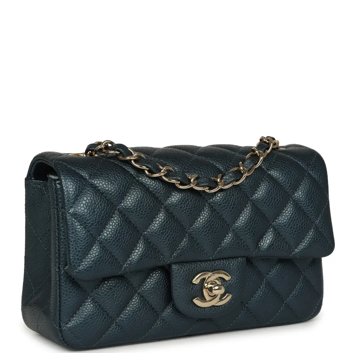 Chanel Pre-owned Chanel Mini Classic Rectangular Flap Bag Blue Iridescent Caviar Light Gold Hardware | Thumbnail 2 Chanel Pre-owned Chanel Mini Classic Rectangular Flap Bag Blue Iridescent Caviar Light Gold Hardware | Thumbnail 2