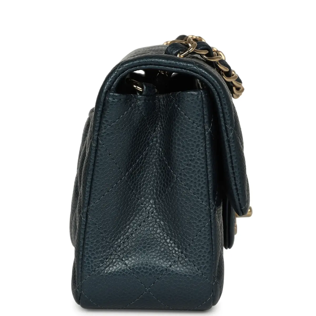 Chanel Pre-owned Chanel Mini Classic Rectangular Flap Bag Blue Iridescent Caviar Light Gold Hardware | Thumbnail 3 Chanel Pre-owned Chanel Mini Classic Rectangular Flap Bag Blue Iridescent Caviar Light Gold Hardware | Thumbnail 3