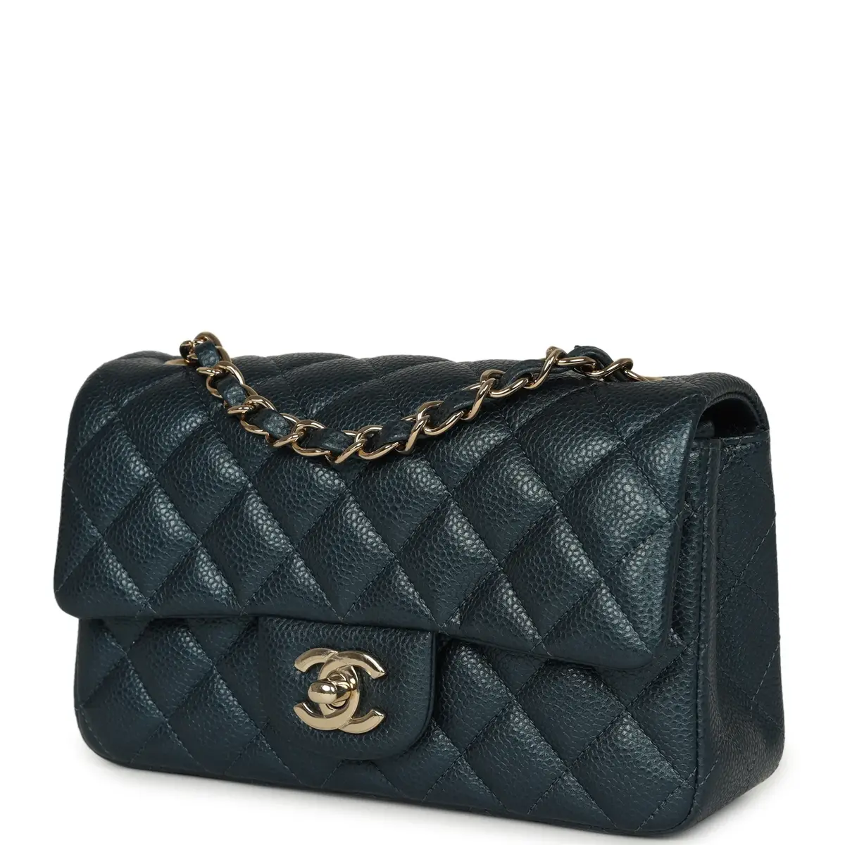 Chanel Pre-owned Chanel Mini Classic Rectangular Flap Bag Blue Iridescent Caviar Light Gold Hardware | Thumbnail 5 Chanel Pre-owned Chanel Mini Classic Rectangular Flap Bag Blue Iridescent Caviar Light Gold Hardware | Thumbnail 5