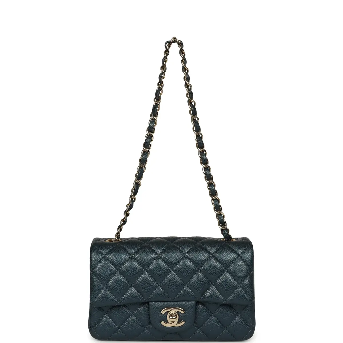 Chanel Pre-owned Chanel Mini Classic Rectangular Flap Bag Blue Iridescent Caviar Light Gold Hardware | Thumbnail 7 Chanel Pre-owned Chanel Mini Classic Rectangular Flap Bag Blue Iridescent Caviar Light Gold Hardware | Thumbnail 7
