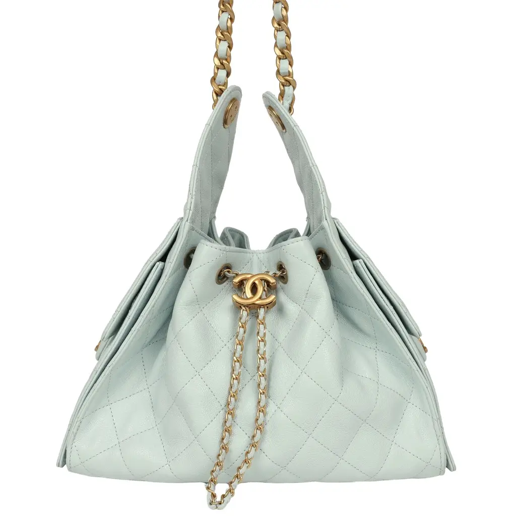 Pre-owned Chanel Small 25 Hobo Bag Light Blue Caviar Antique Gold Hardware Pre-owned Chanel Small 25 Hobo Bag Light Blue Caviar Antique Gold Hardware