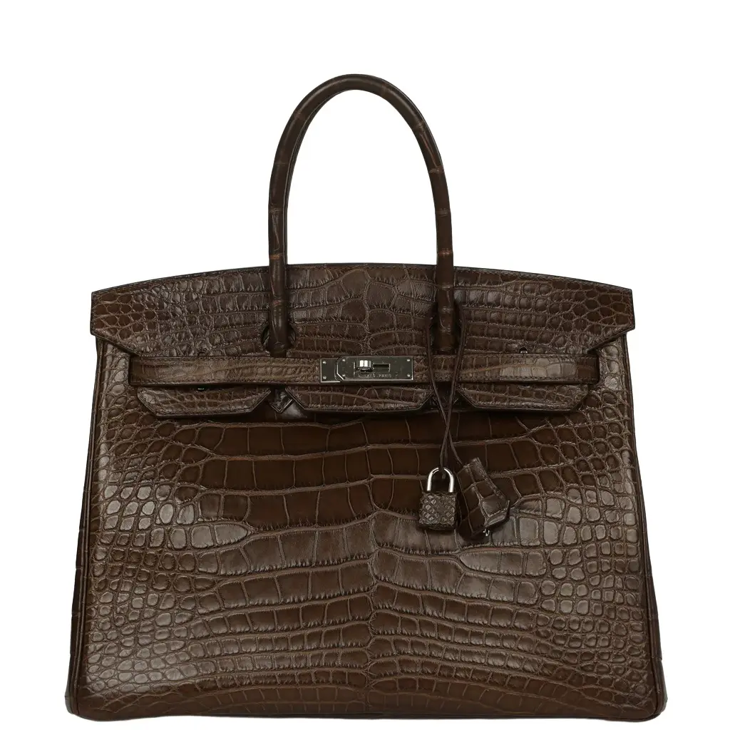 Pre-owned Hermes Birkin 35 Gris Elephant Matte Alligator Palladium Hardware Pre-owned Hermes Birkin 35 Gris Elephant Matte Alligator Palladium Hardware