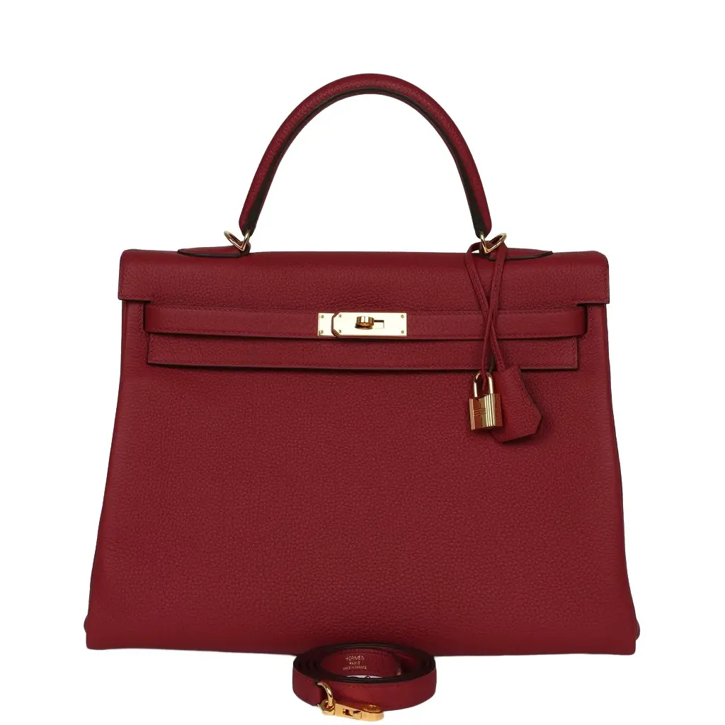 Pre-owned Hermes Kelly Retourne 35 Rouge Grenat Togo Gold Hardware Pre-owned Hermes Kelly Retourne 35 Rouge Grenat Togo Gold Hardware