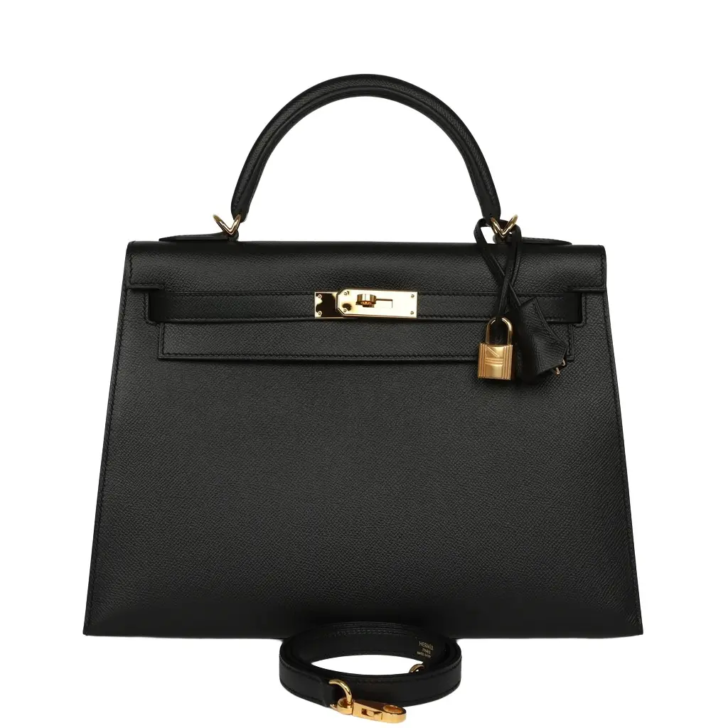 Pre-owned Hermes Kelly Sellier 32 Black Epsom Gold Hardware Pre-owned Hermes Kelly Sellier 32 Black Epsom Gold Hardware