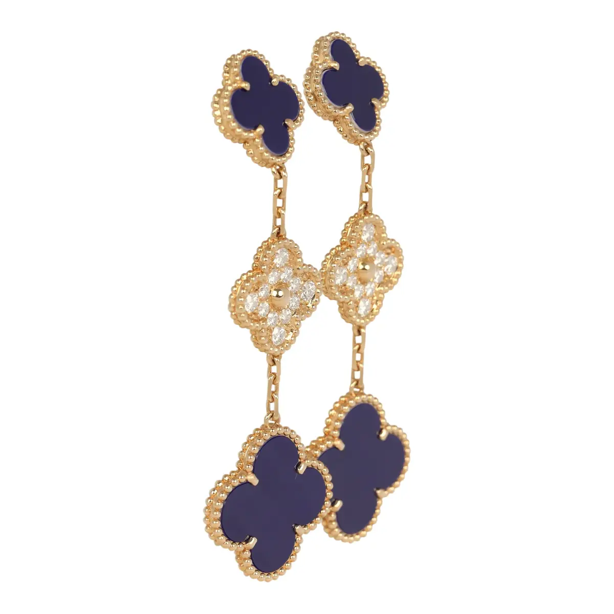 Van Cleef & Arpels Van Cleef & Arpels "Vendome" Magic Alhambra 3 Motif Earrings Blue Sevres Porcelain, Diamonds, 18K Yellow Gold | Thumbnail 2 Van Cleef & Arpels Van Cleef & Arpels "Vendome" Magic Alhambra 3 Motif Earrings Blue Sevres Porcelain, Diamonds, 18K Yellow Gold | Thumbnail 2