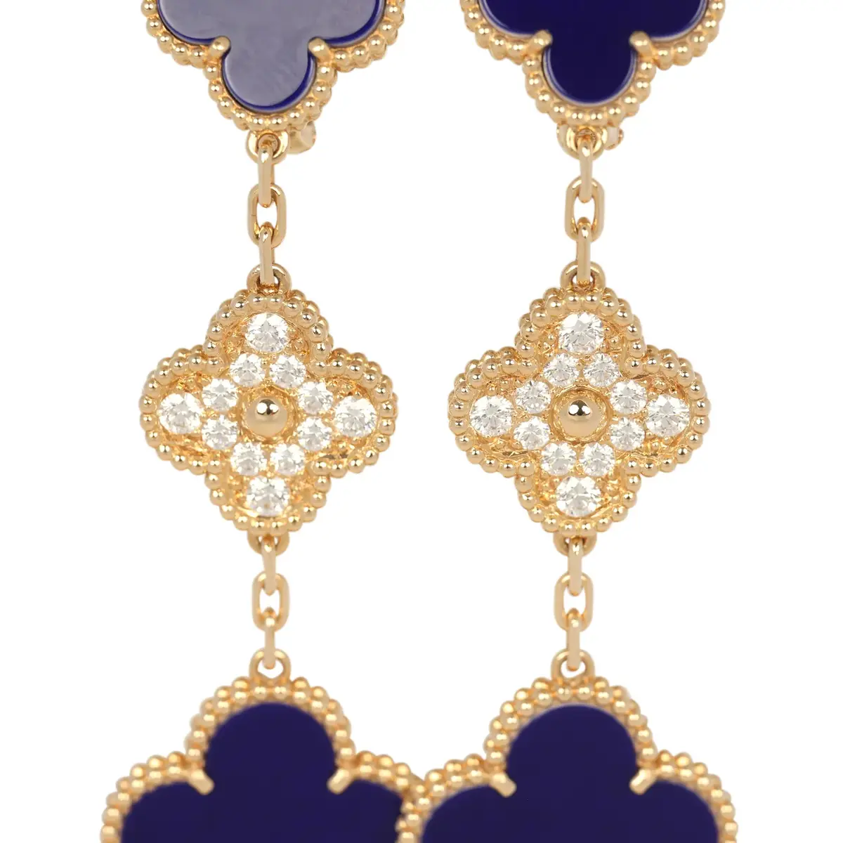 Van Cleef & Arpels Van Cleef & Arpels "Vendome" Magic Alhambra 3 Motif Earrings Blue Sevres Porcelain, Diamonds, 18K Yellow Gold | Thumbnail 3 Van Cleef & Arpels Van Cleef & Arpels "Vendome" Magic Alhambra 3 Motif Earrings Blue Sevres Porcelain, Diamonds, 18K Yellow Gold | Thumbnail 3