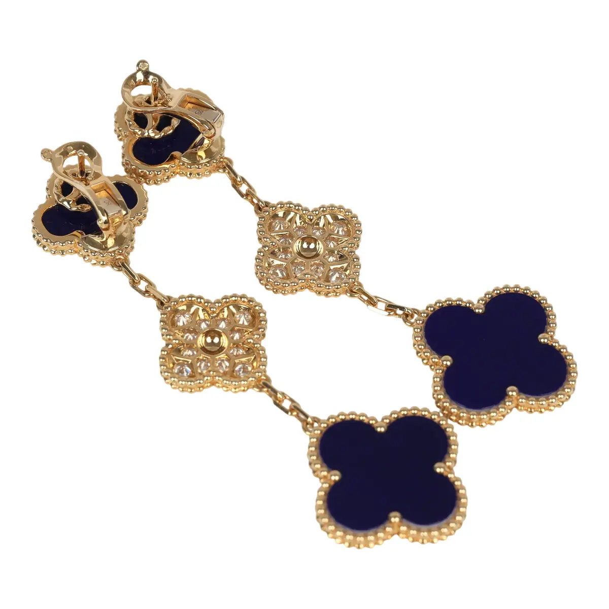 Van Cleef & Arpels Van Cleef & Arpels "Vendome" Magic Alhambra 3 Motif Earrings Blue Sevres Porcelain, Diamonds, 18K Yellow Gold | Thumbnail 6 Van Cleef & Arpels Van Cleef & Arpels "Vendome" Magic Alhambra 3 Motif Earrings Blue Sevres Porcelain, Diamonds, 18K Yellow Gold | Thumbnail 6