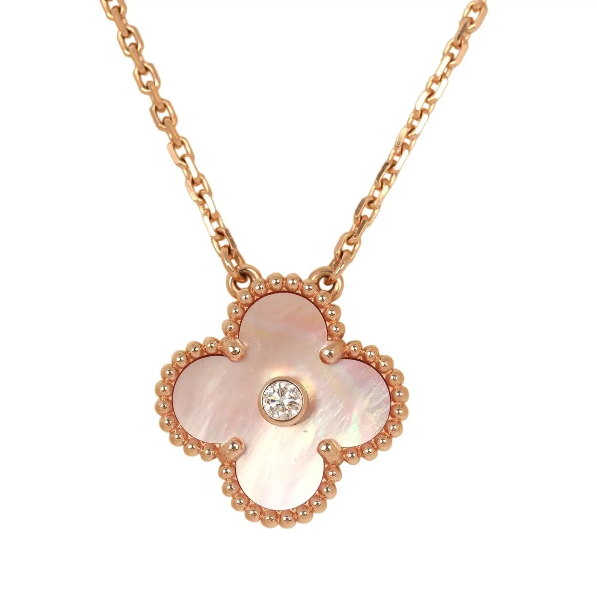 Van Cleef & Arpels Van Cleef & Arpels 2025 Holiday Vintage Alhambra Pendant Necklace Pink Mother Of Pearl 18K Rose Gold & Diamonds | Thumbnail 2