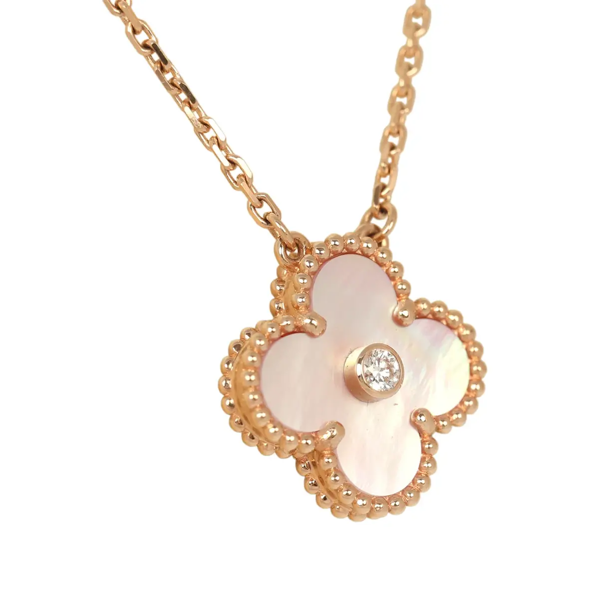 Van Cleef & Arpels Van Cleef & Arpels 2025 Holiday Vintage Alhambra Pendant Necklace Pink Mother Of Pearl 18K Rose Gold & Diamonds | Thumbnail 3