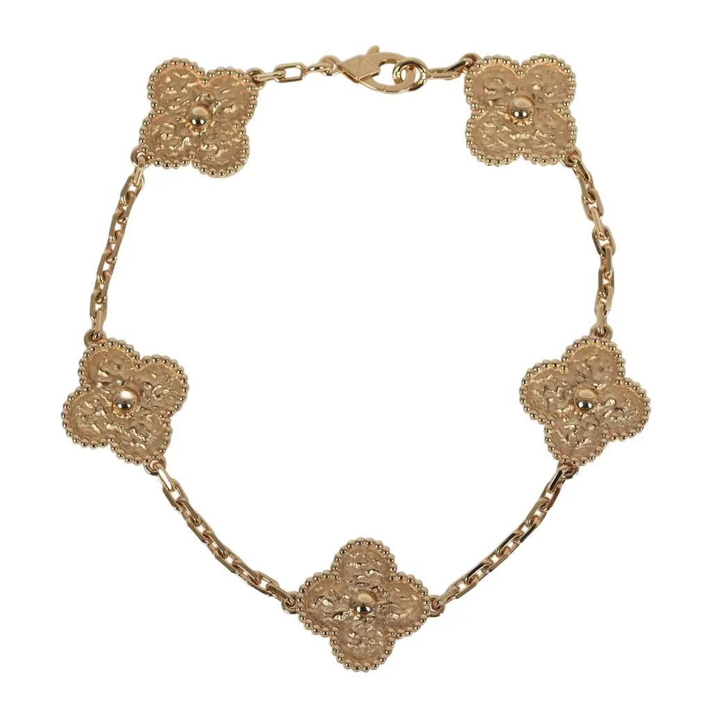Van Cleef & Arpels Vintage Alhambra 5 Motif Bracelet Hammered 18K