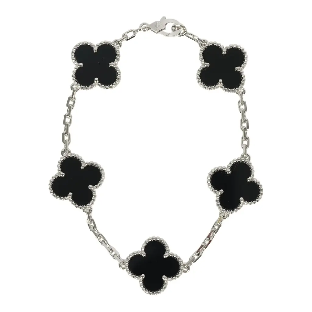 Van Cleef & Arpels Vintage Alhambra 5 Motif Bracelet Onyx 18K White Gold