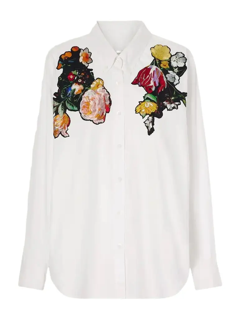 Dries Van Noten Floral-embroidered Cotton-poplin Shirt
