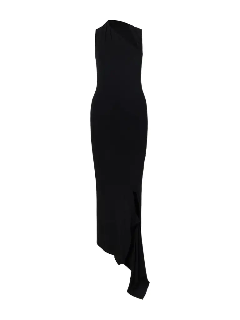 Asymmetric Twisted Stretch-jersey Midi Dress