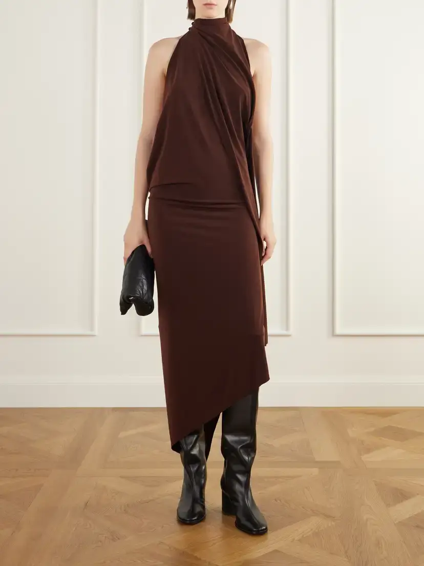 AARON ESH Asymmetric Gathered Jersey Halterneck Midi Dress | Thumbnail 2 AARON ESH Asymmetric Gathered Jersey Halterneck Midi Dress | Thumbnail 2