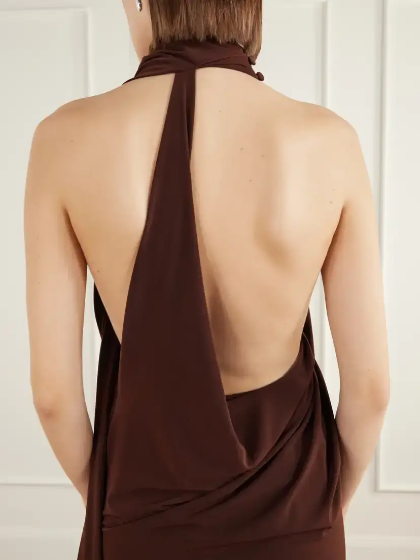 AARON ESH Asymmetric Gathered Jersey Halterneck Midi Dress | Thumbnail 5 AARON ESH Asymmetric Gathered Jersey Halterneck Midi Dress | Thumbnail 5