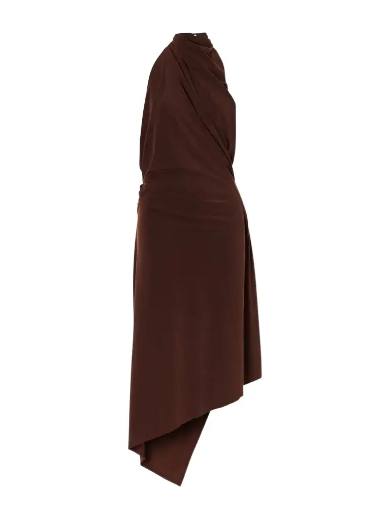 AARON ESH Asymmetric Gathered Jersey Halterneck Midi Dress