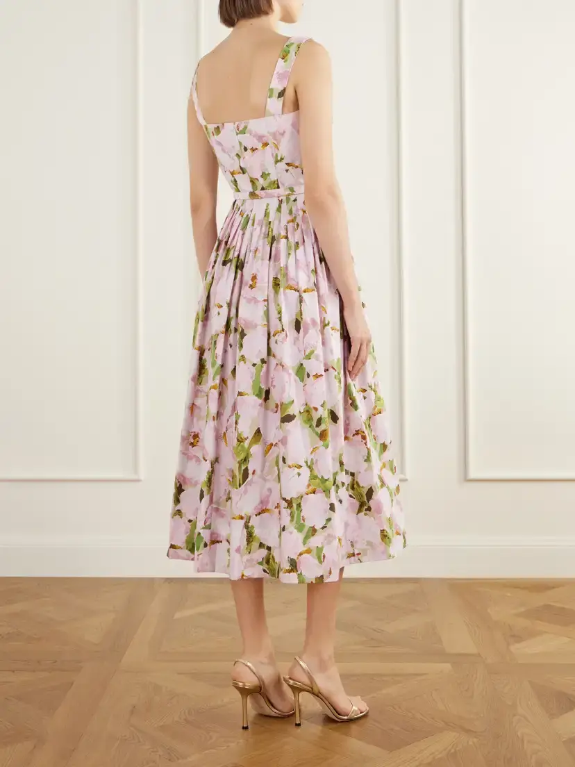 Oscar de la Renta Belted Pleated Floral-print Cotton-blend Poplin Midi Dress | Thumbnail 3 Oscar de la Renta Belted Pleated Floral-print Cotton-blend Poplin Midi Dress | Thumbnail 3