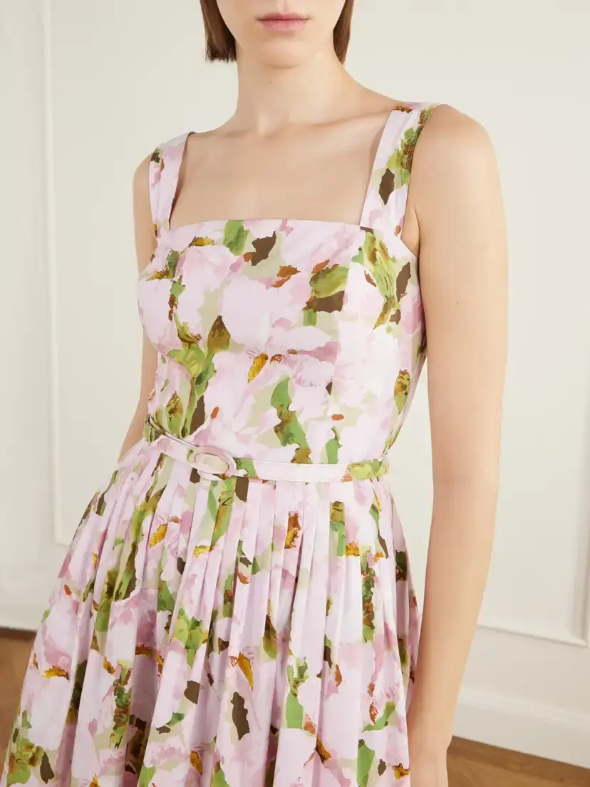 Oscar de la Renta Belted Pleated Floral-print Cotton-blend Poplin Midi Dress | Thumbnail 4 Oscar de la Renta Belted Pleated Floral-print Cotton-blend Poplin Midi Dress | Thumbnail 4