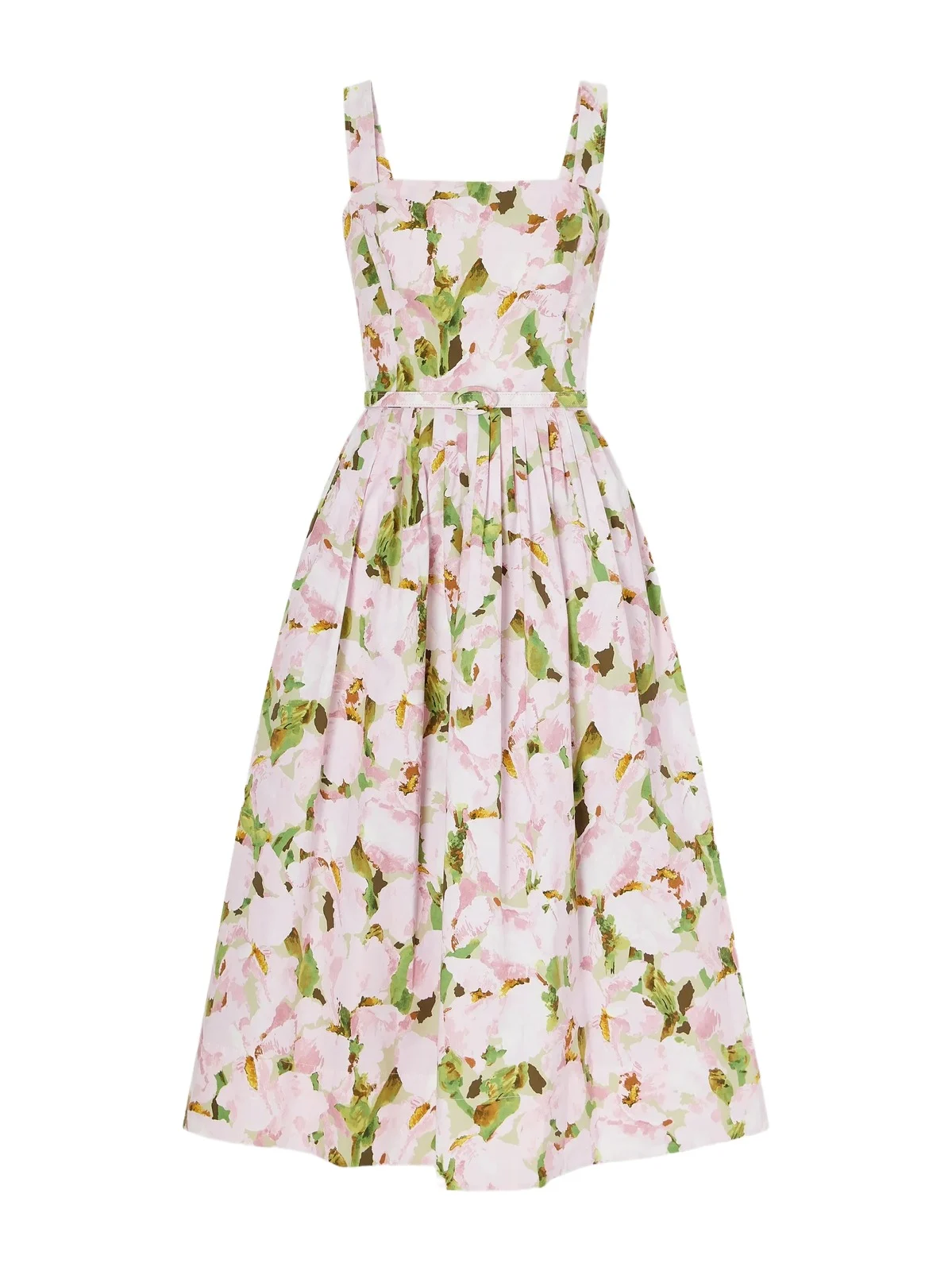 Belted Pleated Floral-print Cotton-blend Poplin Midi Dress Belted Pleated Floral-print Cotton-blend Poplin Midi Dress