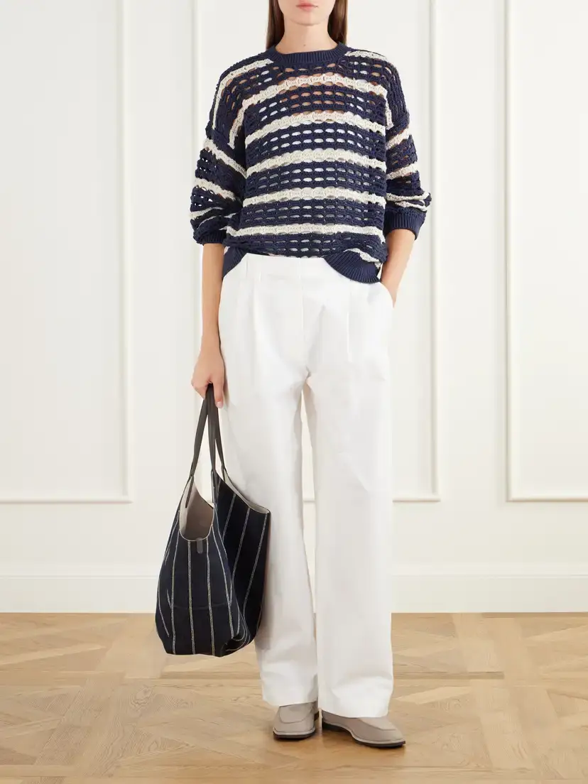 Brunello Cucinelli Pleated Cotton Woven Wide-leg Pants | Thumbnail 2 Brunello Cucinelli Pleated Cotton Woven Wide-leg Pants | Thumbnail 2