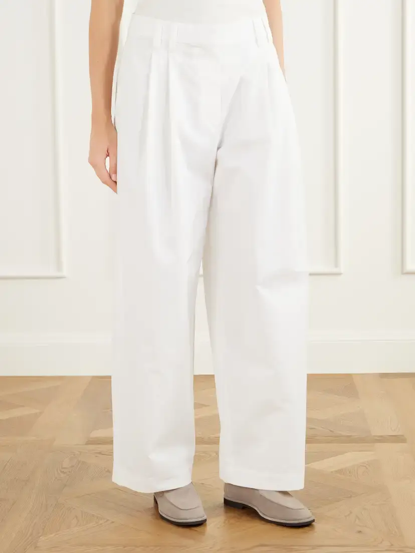 Brunello Cucinelli Pleated Cotton Woven Wide-leg Pants | Thumbnail 3 Brunello Cucinelli Pleated Cotton Woven Wide-leg Pants | Thumbnail 3