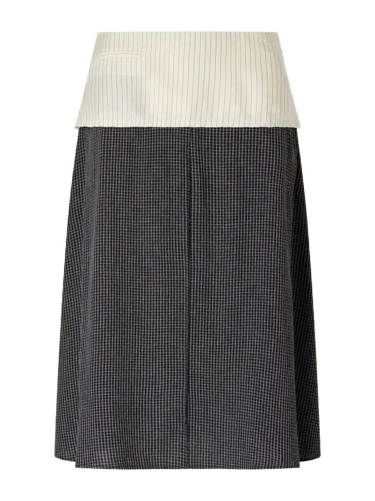 Committee Pinstriped Checked Seersucker Midi Skirt Committee Pinstriped Checked Seersucker Midi Skirt