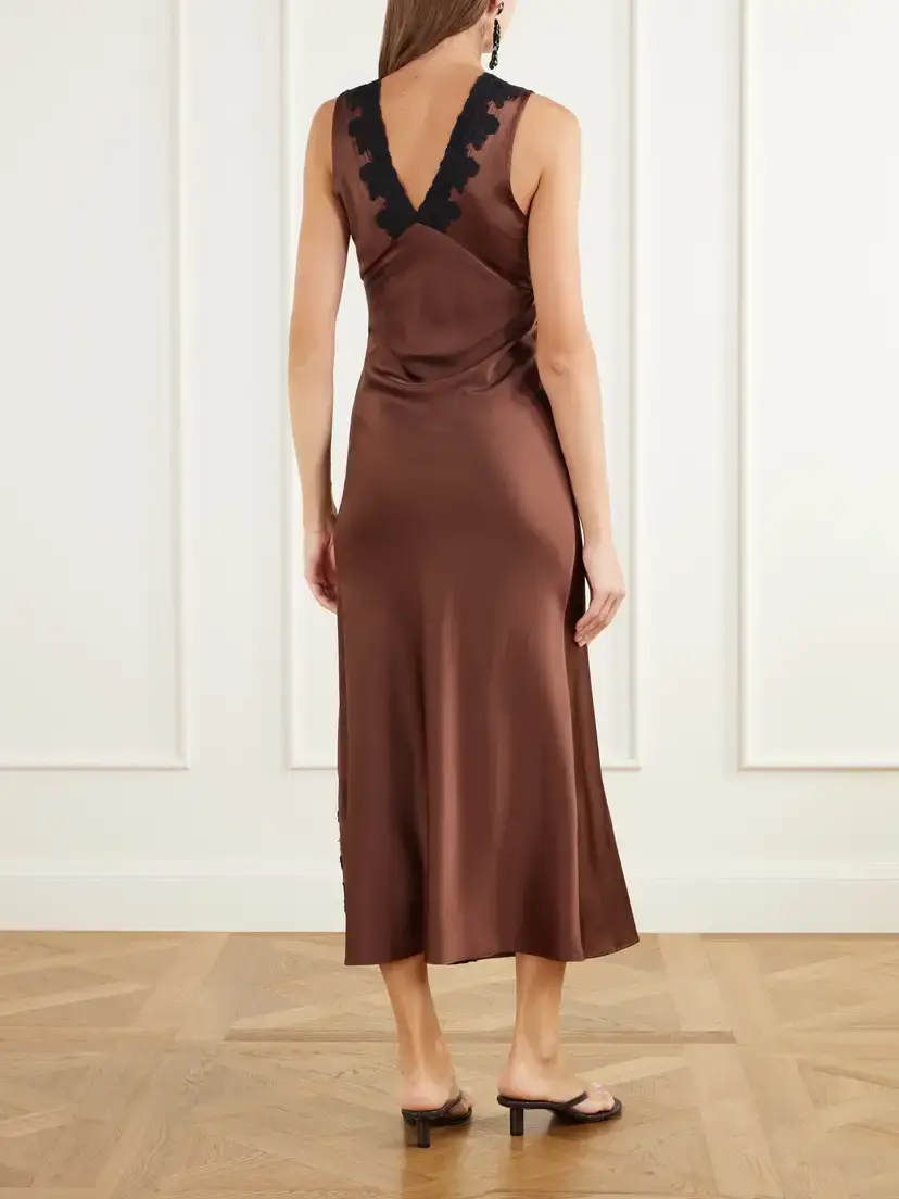 Miguelina Lace-trimmed Silk-blend Satin Midi Dress | Thumbnail 3 Miguelina Lace-trimmed Silk-blend Satin Midi Dress | Thumbnail 3
