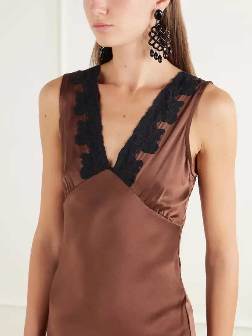 Miguelina Lace-trimmed Silk-blend Satin Midi Dress | Thumbnail 4 Miguelina Lace-trimmed Silk-blend Satin Midi Dress | Thumbnail 4