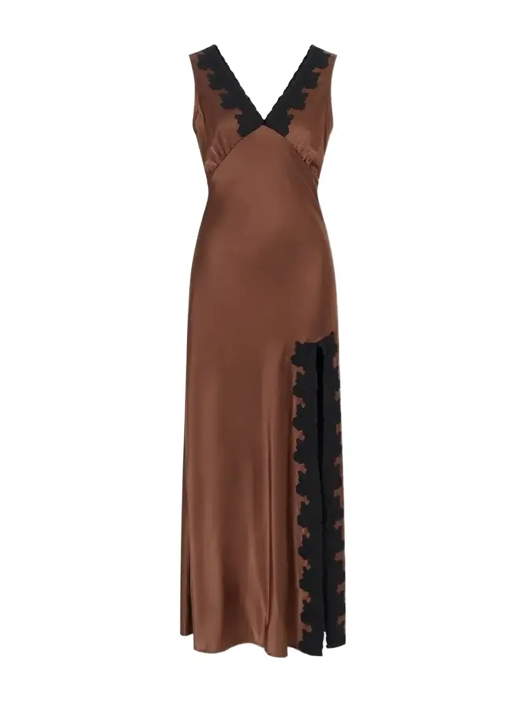 Lace-trimmed Silk-blend Satin Midi Dress Lace-trimmed Silk-blend Satin Midi Dress