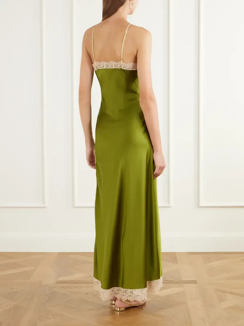 Miguelina Bead-embellished Crochet-knit Trimmed Silk-blend Satin Maxi Dress | Thumbnail 3 Miguelina Bead-embellished Crochet-knit Trimmed Silk-blend Satin Maxi Dress | Thumbnail 3
