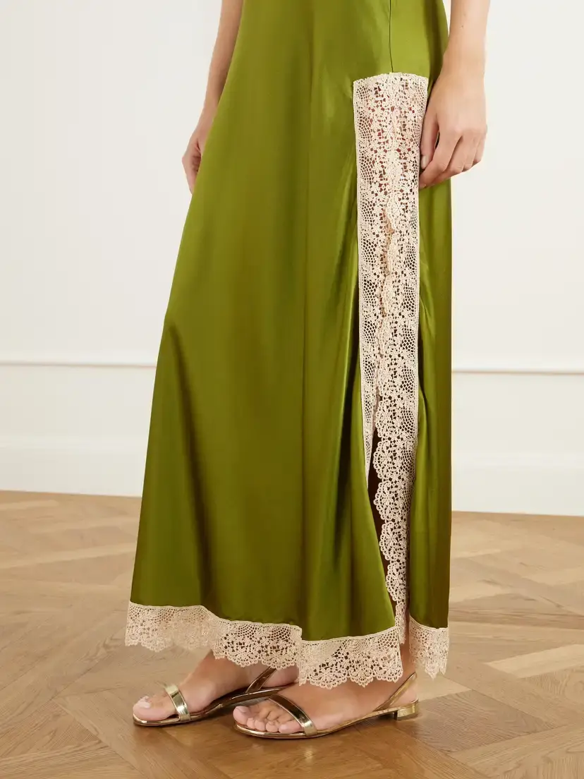 Miguelina Bead-embellished Crochet-knit Trimmed Silk-blend Satin Maxi Dress | Thumbnail 4 Miguelina Bead-embellished Crochet-knit Trimmed Silk-blend Satin Maxi Dress | Thumbnail 4