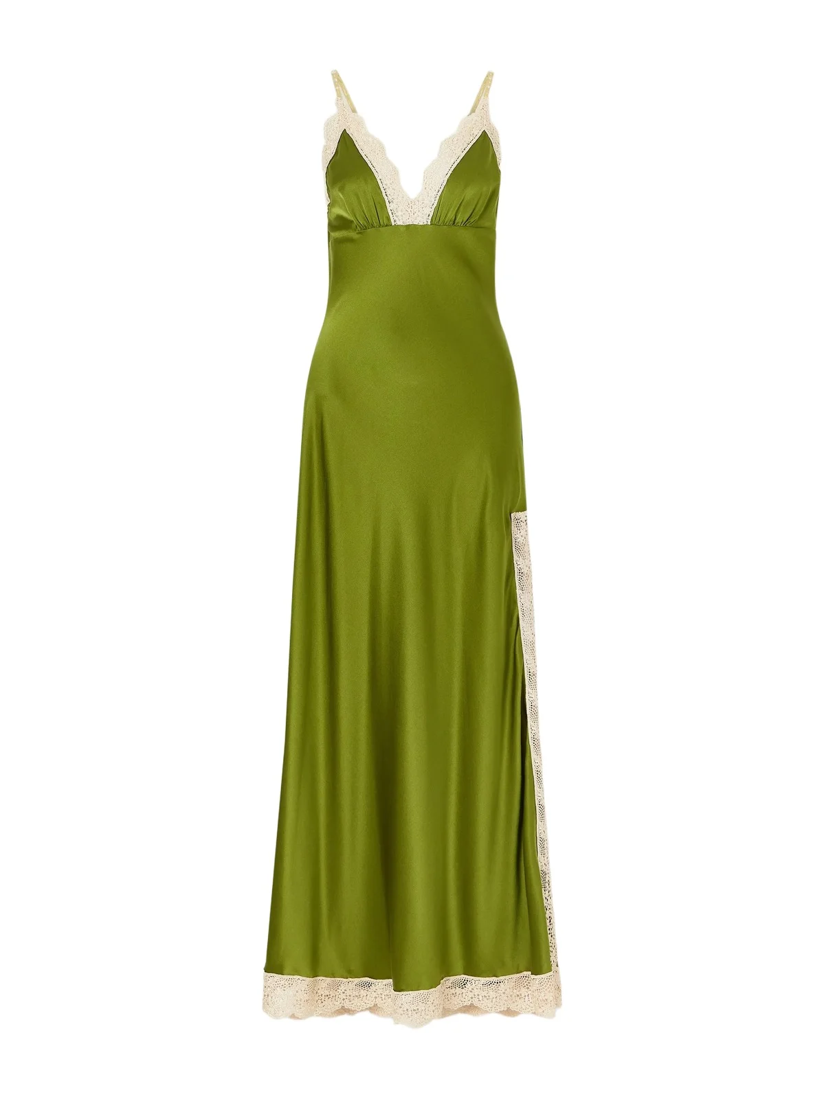 Bead-embellished Crochet-knit Trimmed Silk-blend Satin Maxi Dress Bead-embellished Crochet-knit Trimmed Silk-blend Satin Maxi Dress