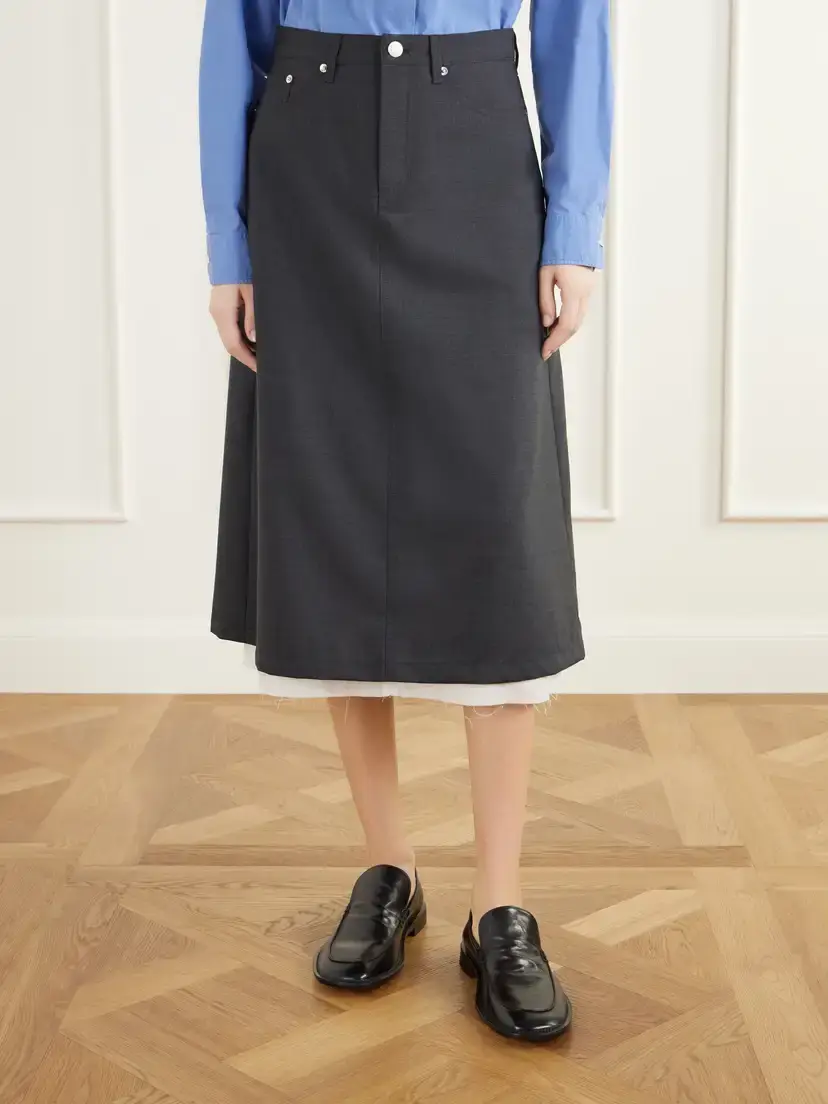 mfpen Rivet Layered Wool-fresco Midi-skirt | Thumbnail 3 mfpen Rivet Layered Wool-fresco Midi-skirt | Thumbnail 3