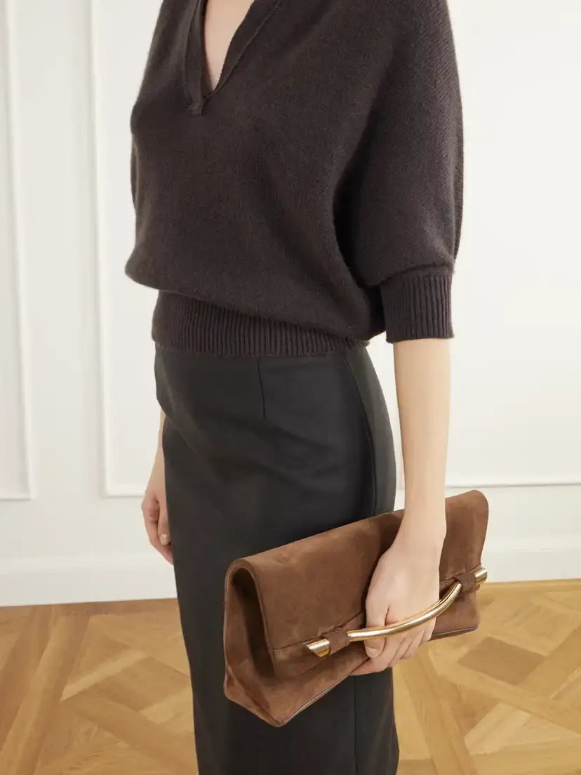 AMANU Egypt Embellished Leather-trimmed Suede Clutch | Thumbnail 2
