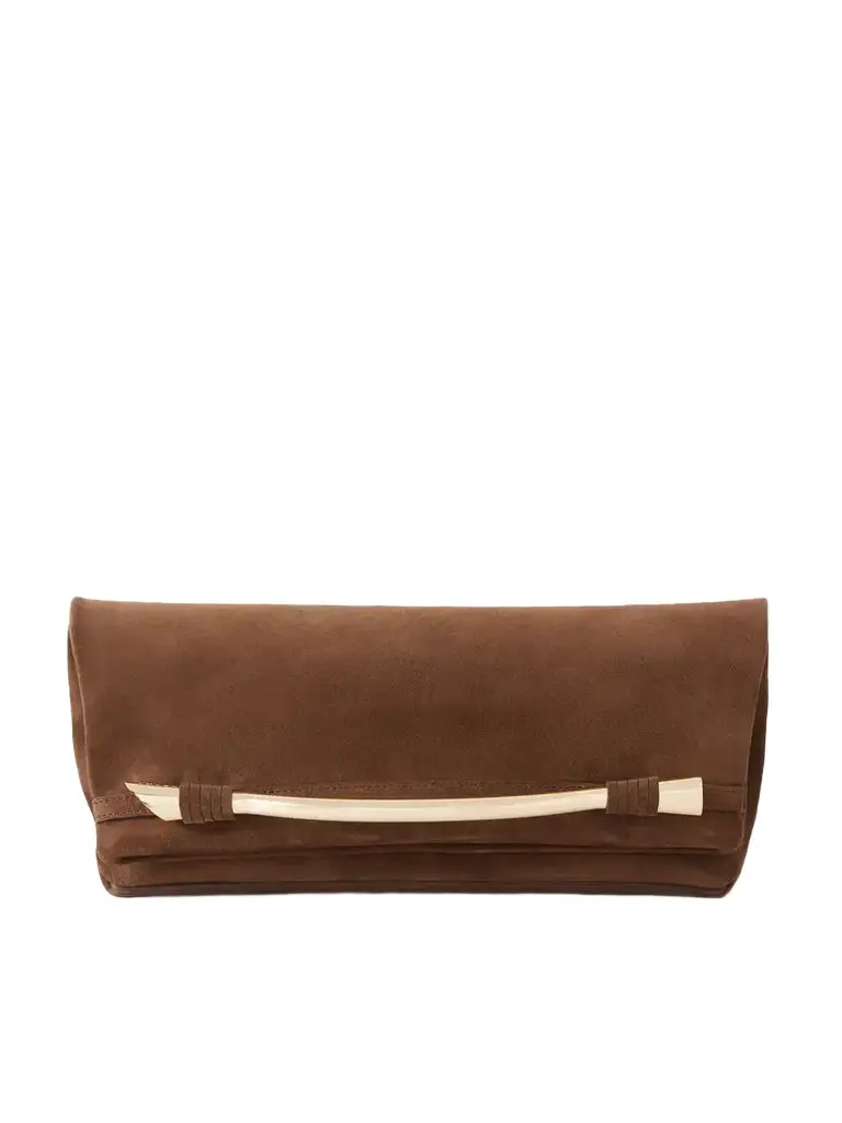 AMANU Egypt Embellished Leather-trimmed Suede Clutch
