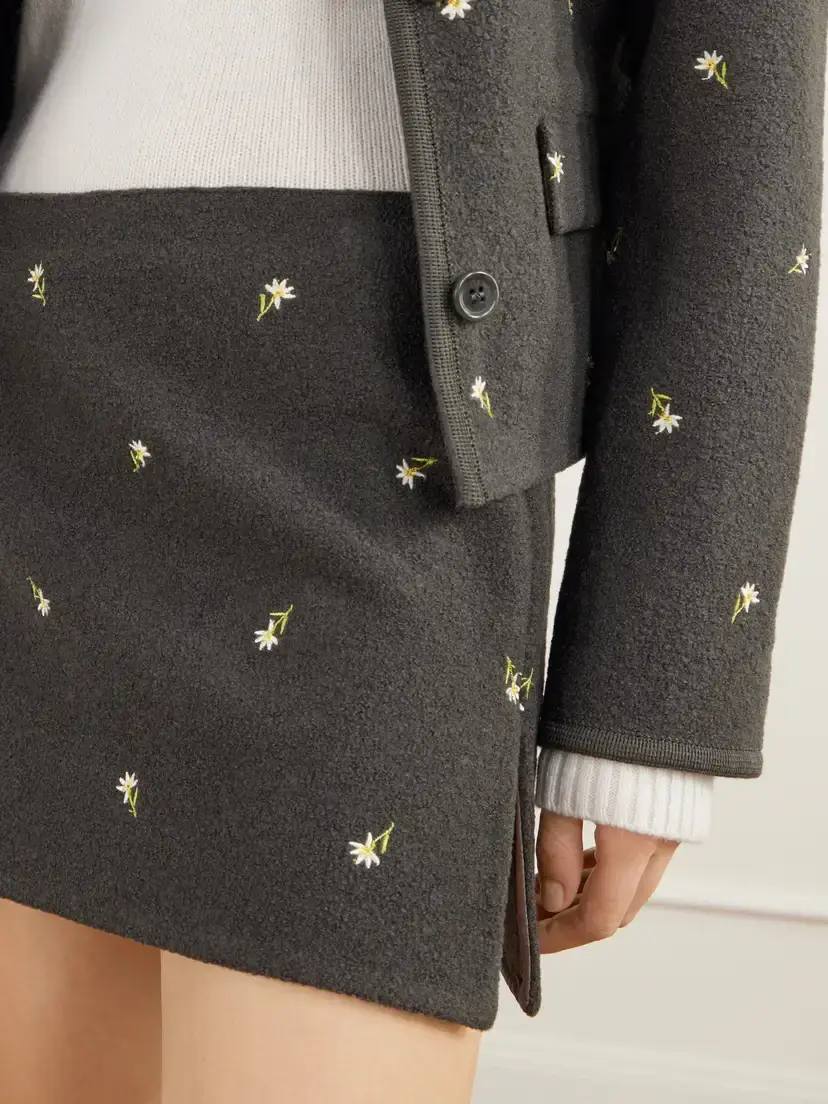 RIER Walker Floral-embroidered Felted Wool-fleece Mini Skirt | Thumbnail 5