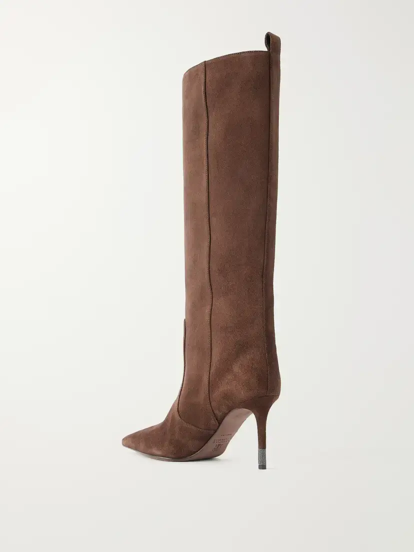 Brunello Cucinelli 80 Bead-embellished Suede Knee Boots | Thumbnail 3