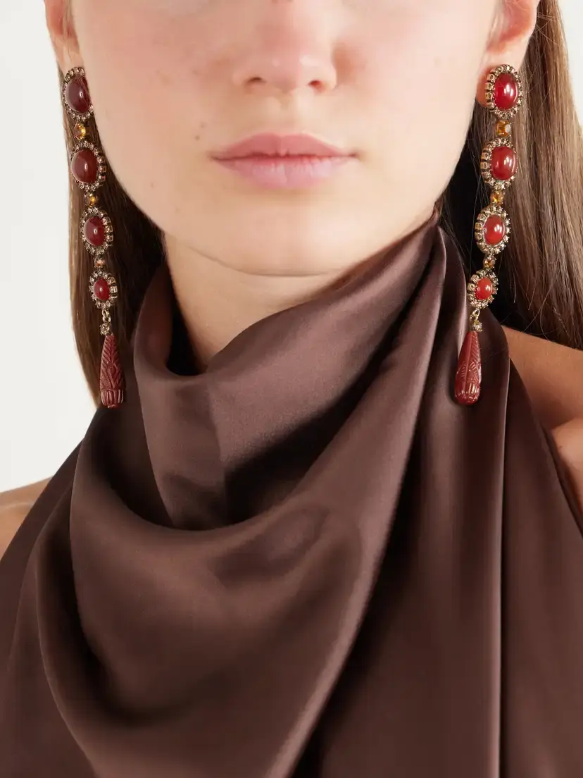 Jennifer Behr Rafferty Gold-tone Carnelian And Jasper Earrings - Burgundy | Thumbnail 2 Jennifer Behr Rafferty Gold-tone Carnelian And Jasper Earrings - Burgundy | Thumbnail 2