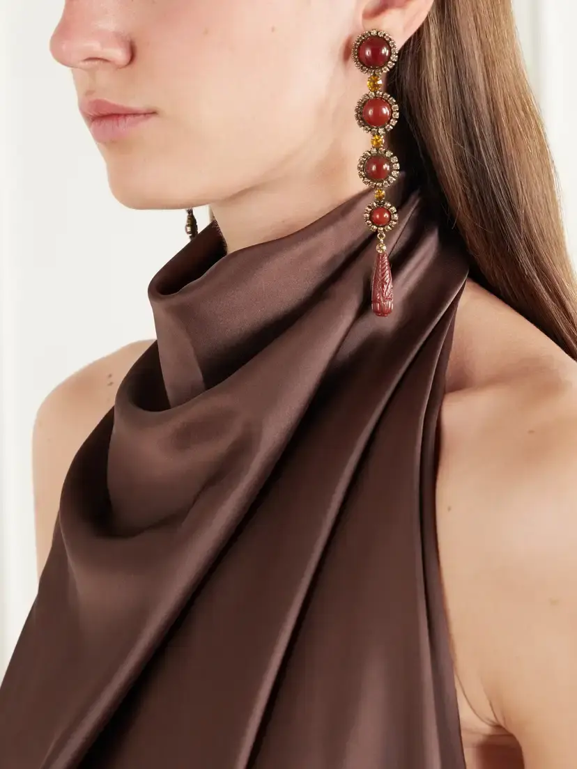 Jennifer Behr Rafferty Gold-tone Carnelian And Jasper Earrings - Burgundy | Thumbnail 3 Jennifer Behr Rafferty Gold-tone Carnelian And Jasper Earrings - Burgundy | Thumbnail 3
