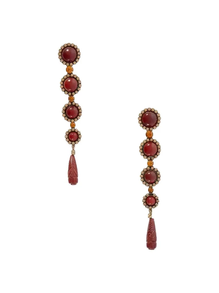 Jennifer Behr Rafferty Gold-tone Carnelian And Jasper Earrings - Burgundy