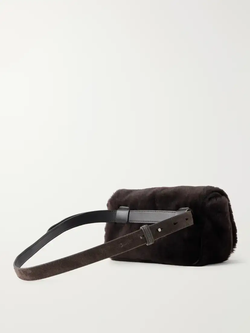 Brunello Cucinelli Bead-embellished Suede-trimmed Shearling Clutch Bag | Thumbnail 4 Brunello Cucinelli Bead-embellished Suede-trimmed Shearling Clutch Bag | Thumbnail 4