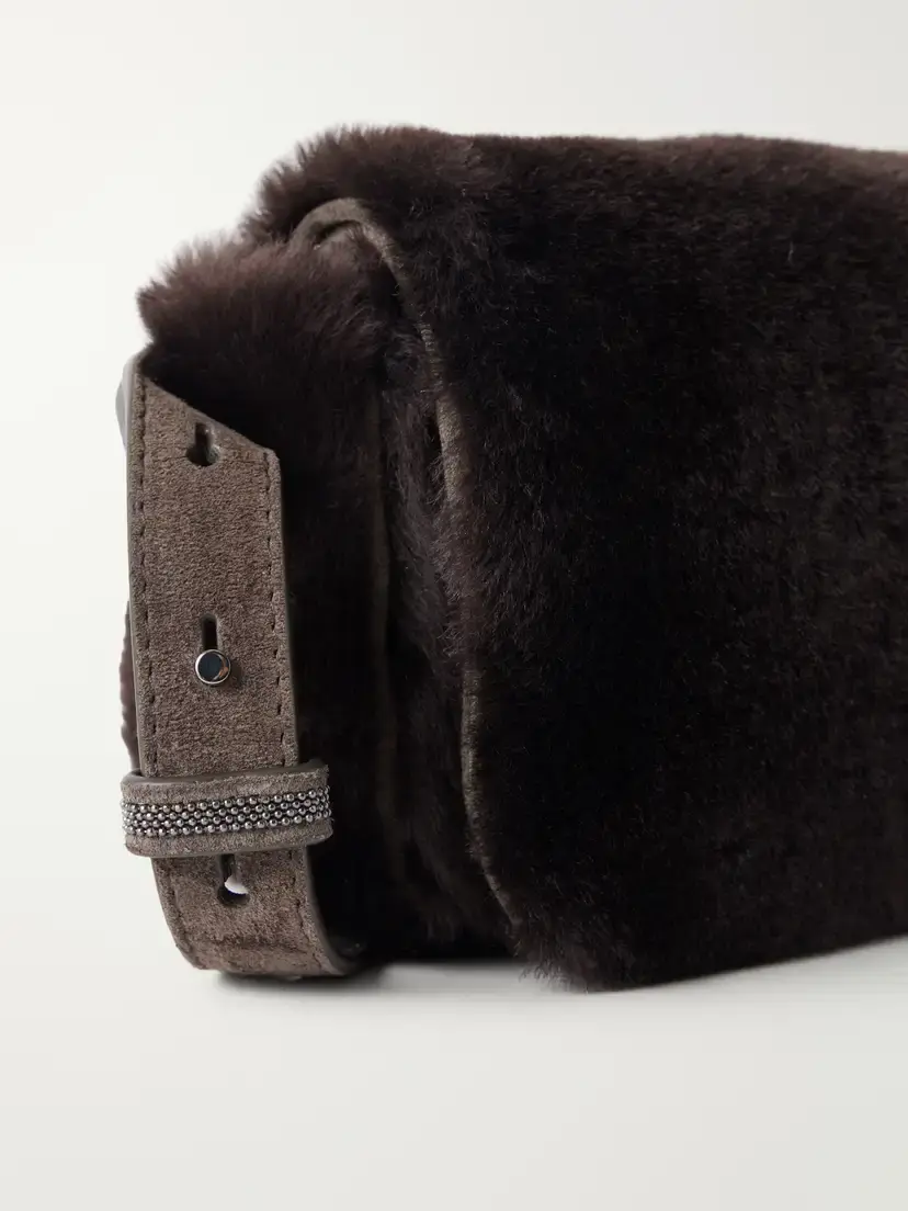Brunello Cucinelli Bead-embellished Suede-trimmed Shearling Clutch Bag | Thumbnail 5 Brunello Cucinelli Bead-embellished Suede-trimmed Shearling Clutch Bag | Thumbnail 5