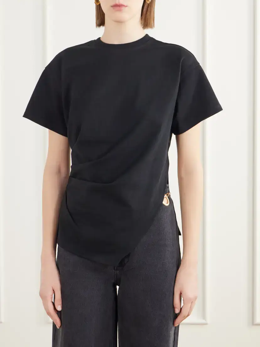 Cult Gaia Cata Asymmetric Pleated Cotton-jersey T-shirt | Thumbnail 3 Cult Gaia Cata Asymmetric Pleated Cotton-jersey T-shirt | Thumbnail 3