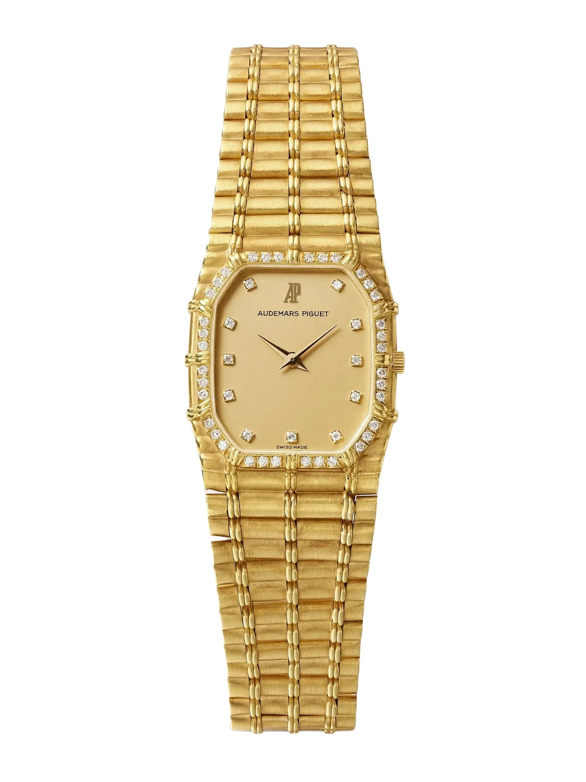 + Audemars Piguet Vintage 1980s Bamboo Quartz-movement 18-karat Gold Diamond Watch (7.2'' Wrist) + Audemars Piguet Vintage 1980s Bamboo Quartz-movement 18-karat Gold Diamond Watch (7.2'' Wrist)