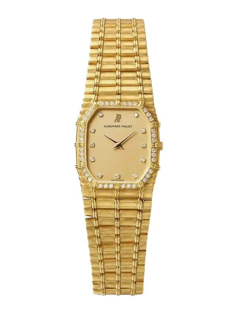 Stephanie Windsor + Audemars Piguet Vintage 1980s Bamboo Quartz-movement 18-karat Gold Diamond Watch (7.2'' Wrist)
