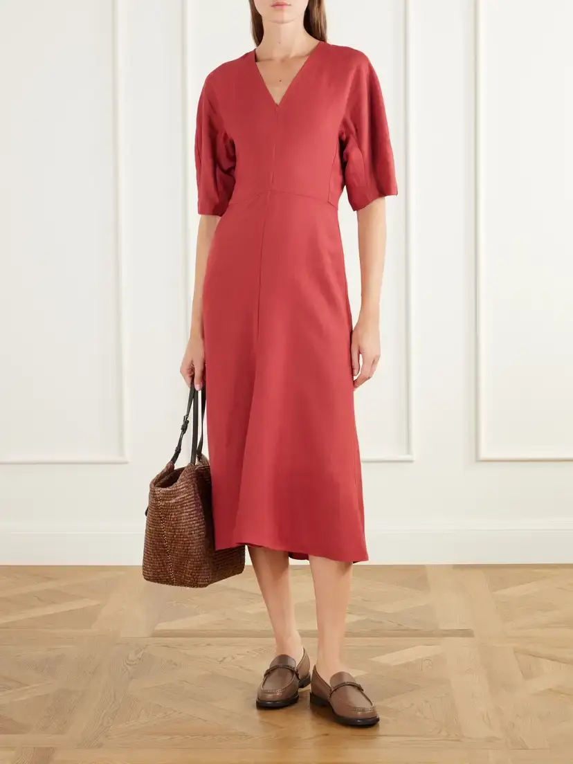 Brunello Cucinelli Paneled Woven Midi Dress | Thumbnail 2 Brunello Cucinelli Paneled Woven Midi Dress | Thumbnail 2