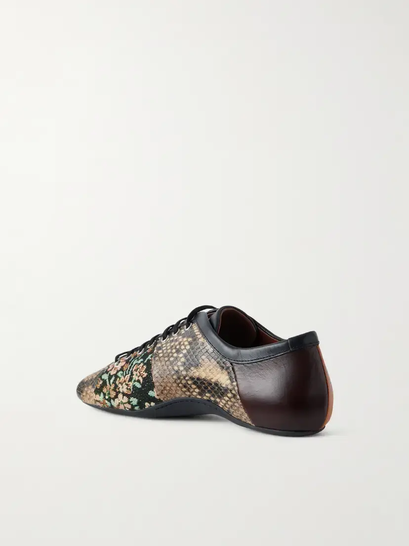Dries Van Noten Patchwork Floral Jacquard-trimmed Leather Sneakers | Thumbnail 3 Dries Van Noten Patchwork Floral Jacquard-trimmed Leather Sneakers | Thumbnail 3