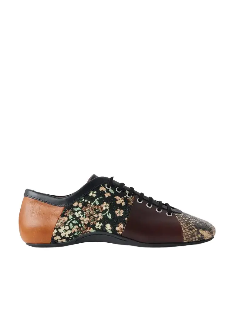 Dries Van Noten Patchwork Floral Jacquard-trimmed Leather Sneakers