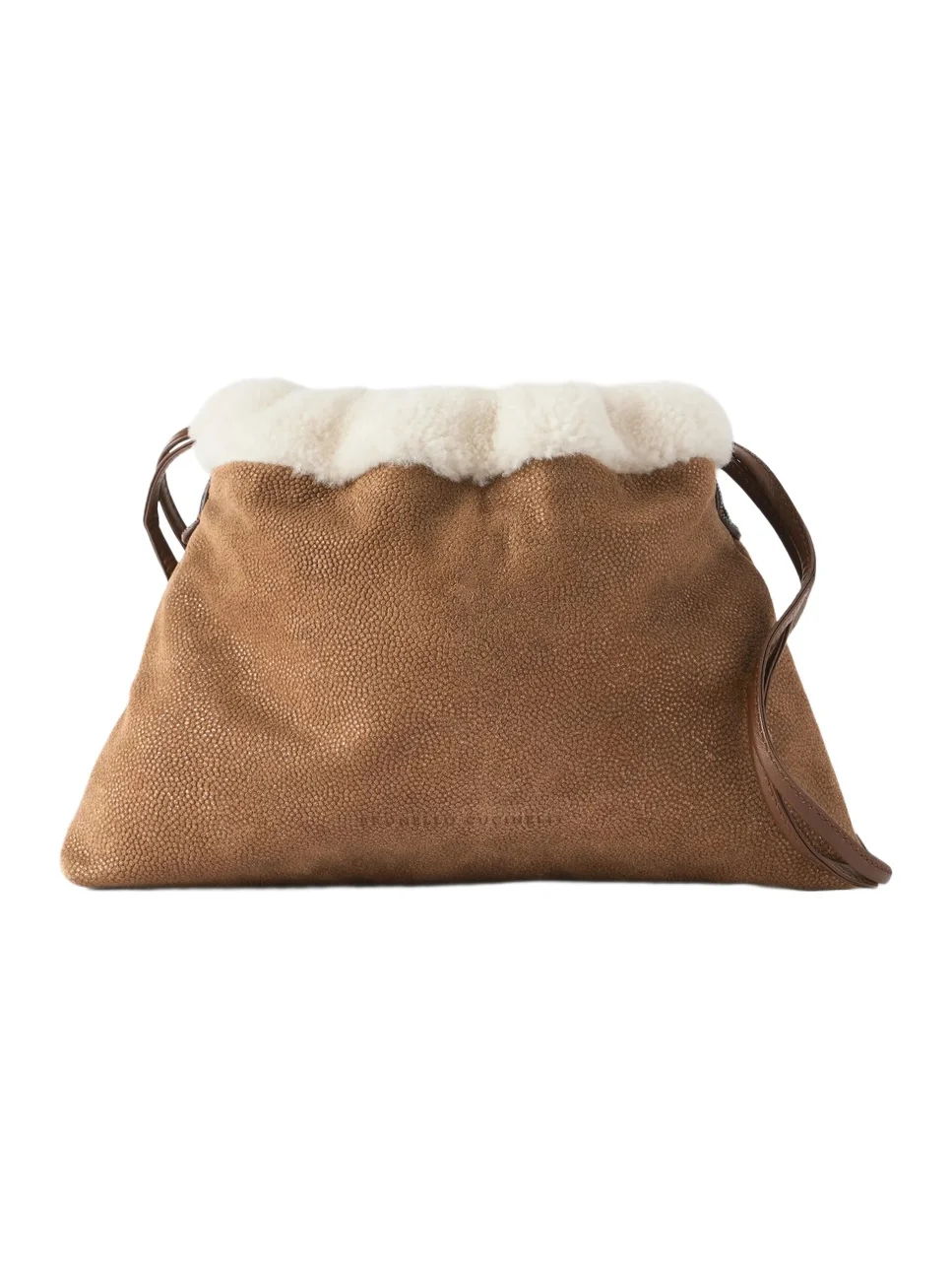 Bead-embellished Shearling-trimmed Full-grain Leather Clutch