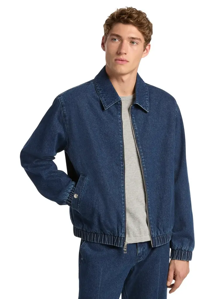Michael Kors Collection Stretch Denim Shirt Jacket in Blue